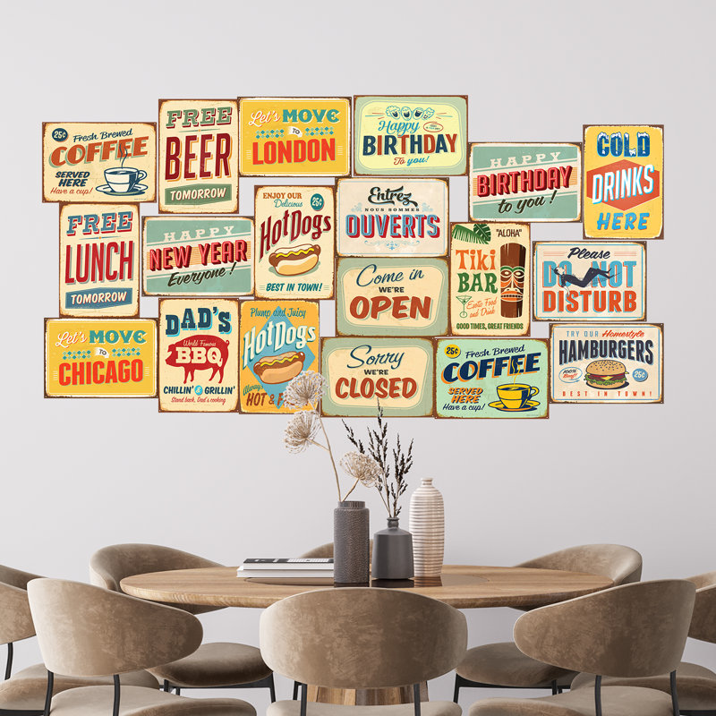Ebern Designs Vintage Metal Sign Wall Decal Set & Reviews Wayfair